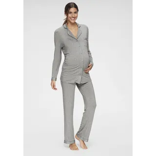 Umstandspyjama LASCANA Gr. 44/46, grau Damen Homewear-Sets Umstandsmode mit Knopfleiste und Raffung an der Seitennaht