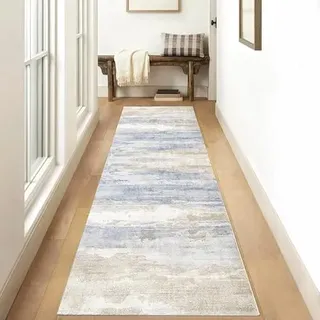 Teppich Läufer Flur rutschfest Küchenläufer Hellgrau/Einfarbig Modern Abstrakt Korridor Teppichläufer Waschbar 50x300cm Lang Flurläufer Teppich für Schlafzimmer Wohnzimmer Meterware Küchematten