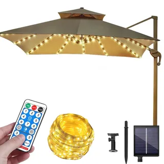 Behogan Solar Sonnenschirm Lichterkette, 104 LEDs Solar Sonnenschirm Beleuchtung mit Fernbedienung 8-Modus, Regenschirm Lichterkette, Wasserdichte Gartenleuchten für Campingzelte, Schirmdekoration
