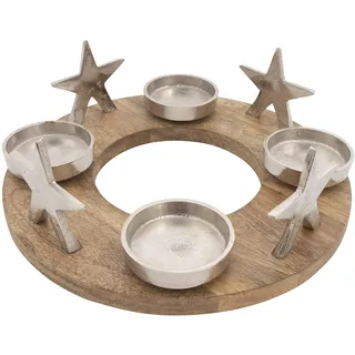 Adventskranz Kerzenhalter Aluminium Holz Silber Metall Durchmesser 30 cm Weihnachten Natur