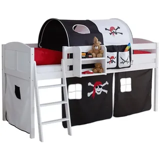 TICAA Hochbett Eric Country 90 x 200 cm Kiefer massiv weiß pirat-schwarz-weiß