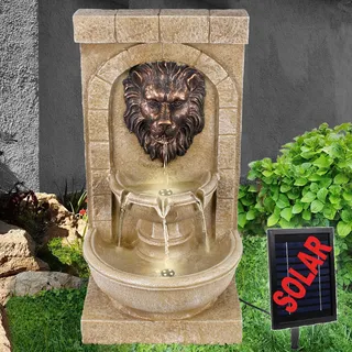 Solar Gartenbrunnen Brunnen Zierbrunnen Zimmerbrunnen Springbrunnen Brunnen mit LED-Licht, Wasserfall Wasserspiel für Garten (Solarbrunnen LÖWENHERZ mit LED-Licht)
