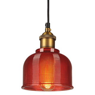 LFsem Vintage Industrielle Pendelleuchte Bunte Glas Lampenschirm Decken Leuchte E27 Loft Hängelampe Suspension Beleuchtung Für Restaurants Bar (Rot)