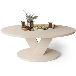 designimpex Couchtisch Design Couchtisch Lova oval Wohnzimmertisch ovaler Tisch Sofatisch, Funktionstisch, Wohnzimmertisch, Tisch, Esstisch, Sofatisch, Rollen beige