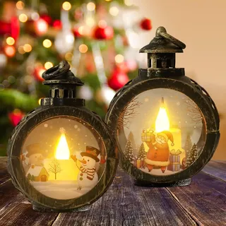Weihnachts Schneekugel Laterne,2 Stück Weihnachtsdeko Laterne,Flammenlose Weihna