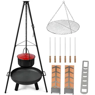 colourliving Feuerschale Grill Set Flammlachs Feuerzangenbowle | Schwenkgrill 15 l Emailletopf Flammlachshalter Zuckerhuthalter Stockbrot