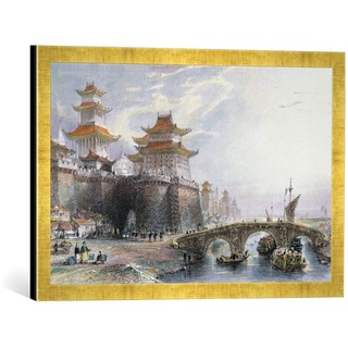 Gerahmtes Bild von Thomas nach Allom Western Gate of Peking, c.1850, Kunstdruck im hochwertigen handgefertigten Bilder-Rahmen, 60x40 cm, Gold Raya