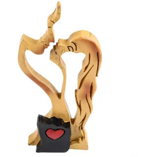 URPIZY Handgeschnitztes Holz Liebespaar Ornament Kissing Couple Skulptur Ausdruck von Liebe Herzform Massivholz für Deko Wohnaccessoires für Wohnzimmer Schlafzimmer Büro für Regal einfac