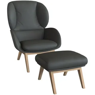 flexlux Ohrensessel Adria 78 x 100 x 96 cm Grau mit Fuß Eiche