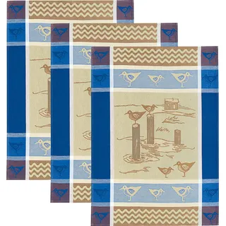 Kracht Geschirrtuch 3er-Pack Halbleinen Möven Größe 50x70 cm