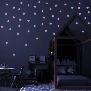 Nacnic Rose Sterne Wandaufkleber. Leuchtsterne/Leuchtpunkte für deinen Sternenhimmel. Wanddekoration für Kinder Schlafzimmer, Hauszimmer, Geschäfte. Fluoreszierende Stern Aufkleber in Rose, 4.2 CM