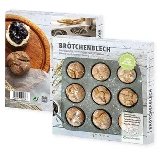 Wundermix - Brötchenblech mit Antihaftbeschichtung, Backform für 9 Stück mit Runden Mulden, Metall Back-Zubehör zum Selber Backen