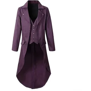 Herren Frack Trenchcoat mit Gothic-Flair, ideal für viktorianische Themen (XL Lila)