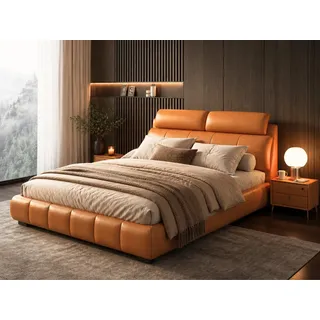 mukuhi Lederbett Polsterbett Echtleder 180x200 cm mit Komfortkopfteil