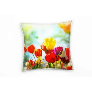 Paul Sinus Art Blumen, bunt, Frühling, Tulpen, Sonnenschein Deko Kissen 40x40cm für Couch Sofa Lounge Zierkissen - Dekoration zum Wohlfühlen