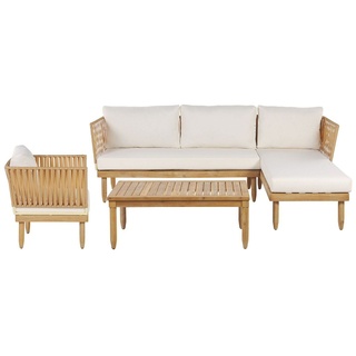 Gartenset Braun Akazienholz Polyester 4-Sitzer Sofa Tisch Sessel Chaiselongue Terrasse Garten Outdoor Modern