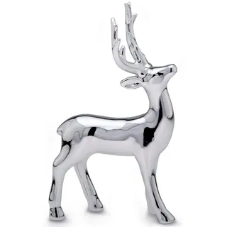 Deko Rentier Figur 19 cm Weihnachten Porzellan Silber Tier Wildfigur Hirschfigur