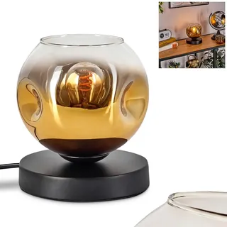 Tischleuchte Ripoll, Tischlampe aus Metall/Glas in Schwarz/Gold/Klar, Leuchte im modernen Retro/Vintage-Design mit Schirm aus Glas (Ø 15 cm) u. An/-Auschalter am Kabel, 1 x E27, ohne Leuchtmittel