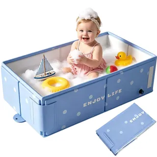 Tragbare Badewanne für Kinder - Blau Faltbare Kinderbadewanne, Keine Montage erforderlich, Tragbares Duschbecken mit Ablassventil Klappbares Wasserbecken für Camping Outdoor Hotelbad Schnelles Öffnen