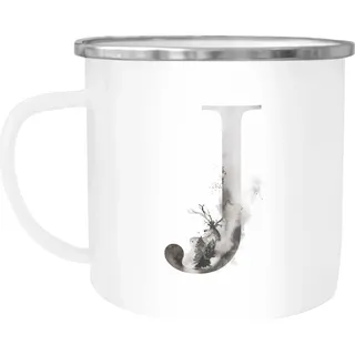 Autiga Tasse Emaille Tasse Becher Buchstaben-Tasse "J" Alphabet Monogram Zeichen Tasse mit Buchstabe Autiga®, emailliert und mit Aufdruck weiß