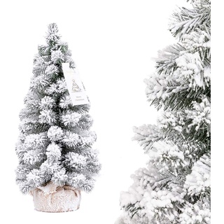 FairyTrees künstlicher Weihnachtsbaum klein, Fichte Natur-Weiss mit Schneeflocken Mini, Weihnachtsschmuck für Schreibtisch, 50cm, FT41-50