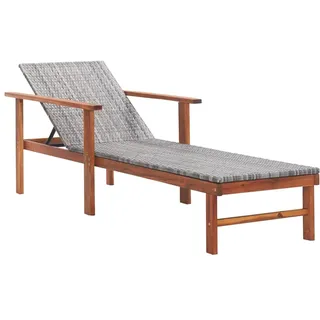 vidaXL Akazienholz Massiv Sonnenliege Verstellbare Rückenlehne Relaxliege Gartenliege Liege Gartenmöbel Liegestuhl Holzliege Poly Rattan Grau