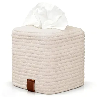 Cream Kosmetiktücherbox quadratisch - Taschentücher Box Spender, Tissue Box Cover, Stilvolle Taschentuchbox, Kosmetiktücher Boxen, Kosmetiktuchbox, Taschentuch Boxen für Heim und Office