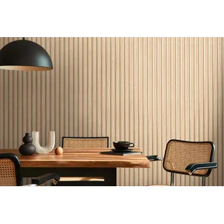 TAPETE LIVING 3d Holzoptik Vliestapete Beige Gold mit leicht glänzendem Hintergrund in Stoffoptik moderne Wandpaneele