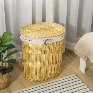 EXTSUD Wäschekorb Weide‐Wäschekorb mit Deckel 100L, 51×38×57cm Natur – Rattan Wäschebox