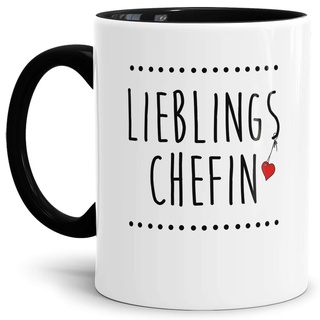 Chef-Tasse "Lieblings Chefin" Beruf/Boss/Lustig/Spruch/Geschenk-Idee/Arbeit/Büro/Innen & Henkel Schwarz