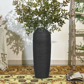 JIDOFUE Vintage Keramik Schwarz Bodenvase, 50 cm, Rustikaler Boho Stil für Pampasgras, Blumen oder Dekor, Perfekt für Wohnzimmer, Eingang oder Tisch