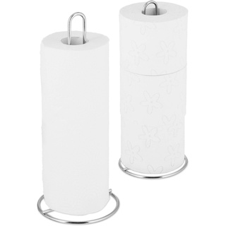 Relaxdays Küchenrollenhalter 2er Set, stehend, für Küchen- und Toilettenrollen, Metall, schlicht, HxD 32x13 cm, silber