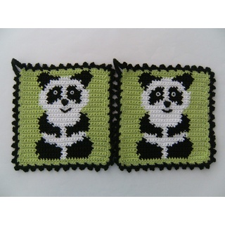 1 Paar Topflappen Panda, gehäkelt Handarbeit Tier Tiere, Pandabär