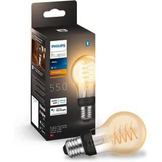 Philips Hue White E27 Filament Lampe (550 lm), dimmbare LED Lampe für das Hue Lichtsystem mit warmweißen Licht, smarte Lichtsteuerung über Sprache und App