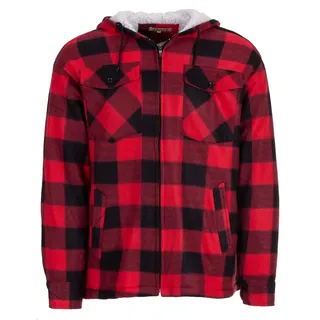 Hoang Textil GmbH Herren Holzfällerjacke Hemdjacke Kapuze Arbeitsjacke Hemd Flanell Thermojacke Jacke Kariert Gefüttert Gr. M-3XL, Farbe:rot, Größe:XXL - XXL