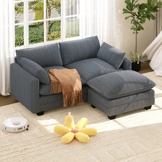 Ecksofa 2-sitzer Bealife Modulsofa Aus Cord Verfügt Über Holz-metall-rahmen Doppellagiges Sitzkissen Verstellbare Fußstütze Und 2 Armlehnenkissen Für Wohnzimmer Und Arbeitszimmer 167.5 X 141.5 X 91 Cm