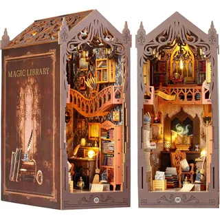 DIY Book Nook Kit,  3D Holzpuzzle Book Nook Library Mit Led-Licht, DIY Puppenhäu