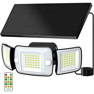 INTELAMP Solar Strahler mit Bewegungsmelder mit Fernbedienung, 6000mAh 1200LM Außenleuchte,4 Modi 270°Weitwinkel Solarlampen für Außen 108 LED IP65 Wasserdichte Wandleuchte für Garage, Garten