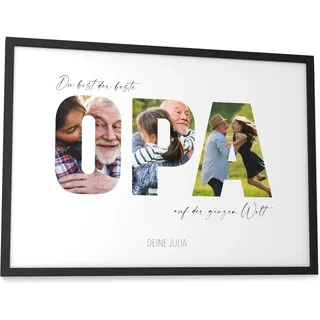 Papierschmiede® Geschenk für Opa Bild mit Fotos - A3 im Bilderrahmen - Personalisiertes Geschenk für den Besten Opa Poster personalisierbar Geburtstag Vatertag Großvater Weihnachten