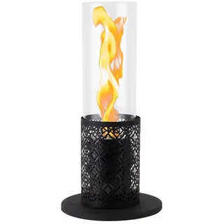 JHY DESIGN Feuerschale 39cm Hoch Tisch-Feuerschale Tisch-Kami Windlichter aus Metall und Glas, (1-St), für Innen und Außenbereich Schwarz schwarz