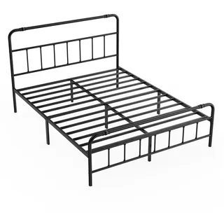 FIVMEN Bettgestell Metallbett Bettrahmen Bettgestell aus Metall Gästebett mit Kopfteil, Bettgestell aus Metall Jugendbett für Schlafzimmer Gästezimmer schwarz 160 cm x 200 cm