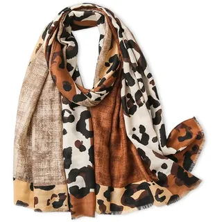 LumiSyne Leopardenmuster Schal Für Damen - Mode Animal Print Baumwolle Leinen Mit Fransen/Quaste - Langer Großer Leichter Warmer Schultertuch Stola - Einheitsgröße