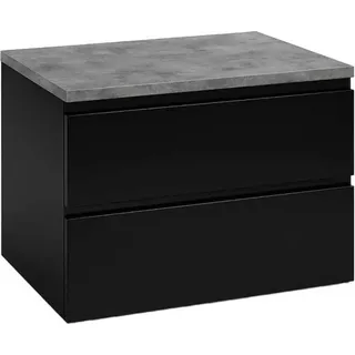 DEFTRANS Schwarzer Hängeschrank 60x50 cm mit Platte – Badezimmer Unterschrank mit Schubladen, Waschtisch, Serie Modus, elegant & praktisch