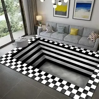 keepmore 3D-Teppich Bodenloses Loch Optischer Täuschungsbereich Teppich 3D-Wirbel Illusion Große Teppiche Bodenmatte Gummimatten Fußmatte für Wohn-Esszimmer Schlafzimmer Küche