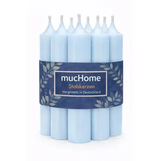 mucHome Stabkerzen 8er Set – Made in Germany – Ø 2,2 x 11 cm – durchgefärbte Premium Tafelkerzen mit ca. 4 Std. Brenndauer (Pastellblau)
