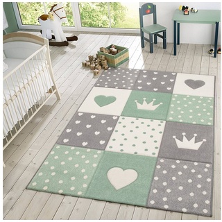 Kinderteppich Kinder Teppich Spielteppich Karos Punkte Sterne, TT Home, quadratisch, Höhe: 16 mm grün