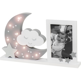 Dooky Moonlight Bilderrahm LED Warm Grey 10x15cm - Fotorahmen Mit Lichtern aus MDF Holz für Kinder & Baby -