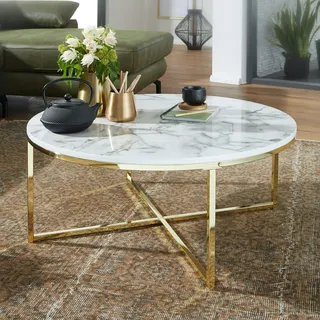 FineBuy Couchtisch FB24017 Marmor weiß 80 x 36 x 80 cm