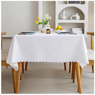 BHOMTY Quadratisch schmutzabweisende Tischdecke Baumwoll-Leinen-Tischdecke Wasserfeste, Pflegeleichte Oberfläche Weiß 120 x 120 cm