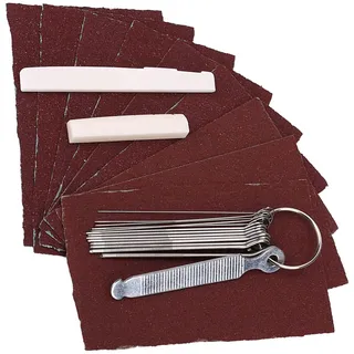 Set aus Gitarren-Sattel und -Stegeinlage inklusive Schleifpapier und Feilen – DIY-Werkzeug für Gitarrenbauer und Wartung